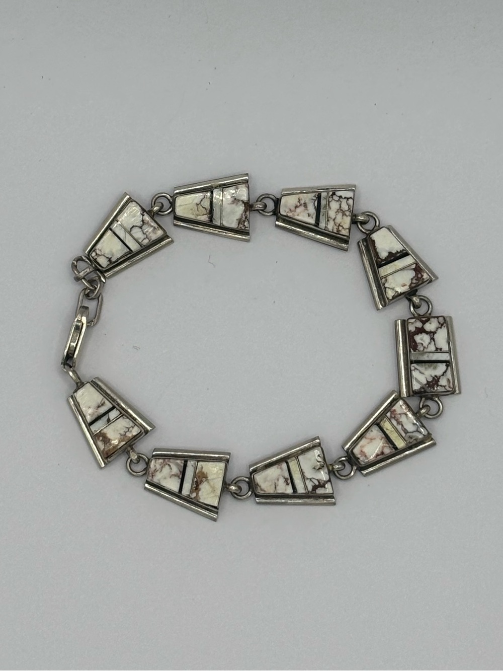Steve Francisco Navajo Sterling Silver White Buffalo Turquoise Link Bracelet 7.5